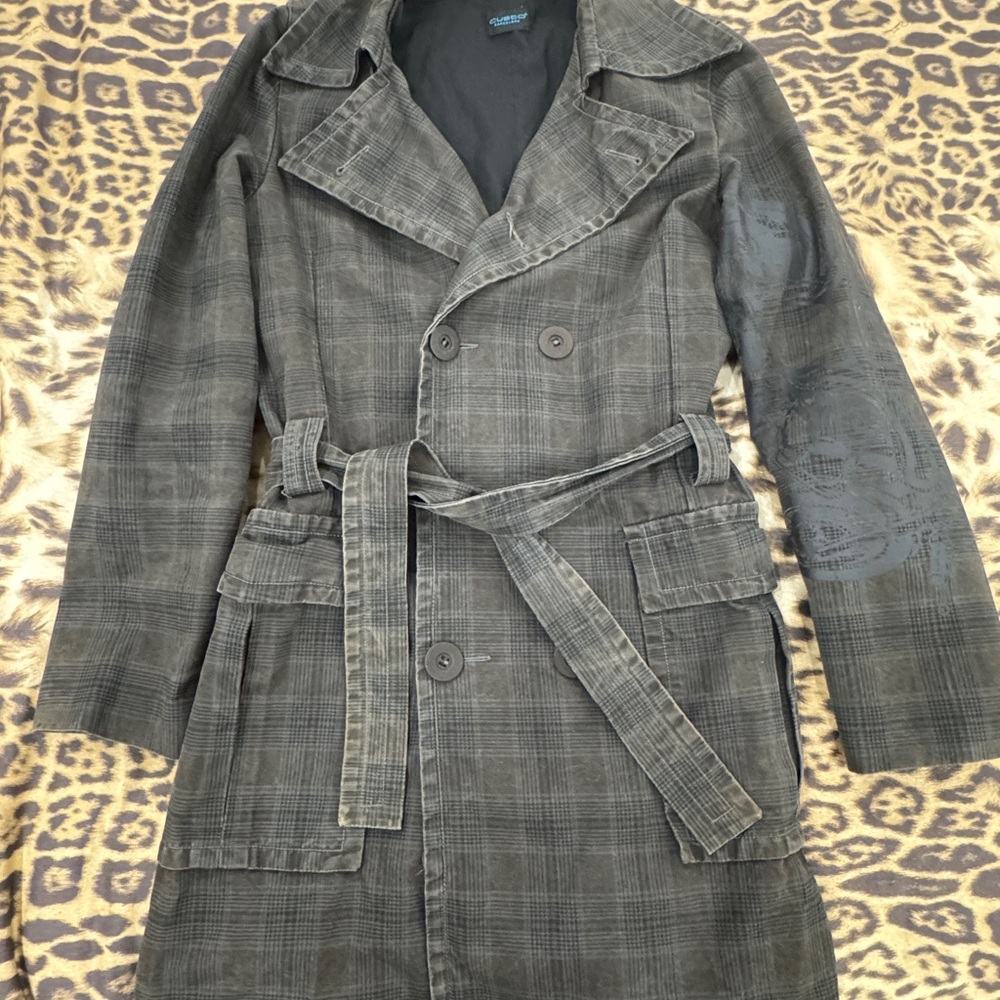 Custo Barcelona Charcoal Plaid Trench Coat